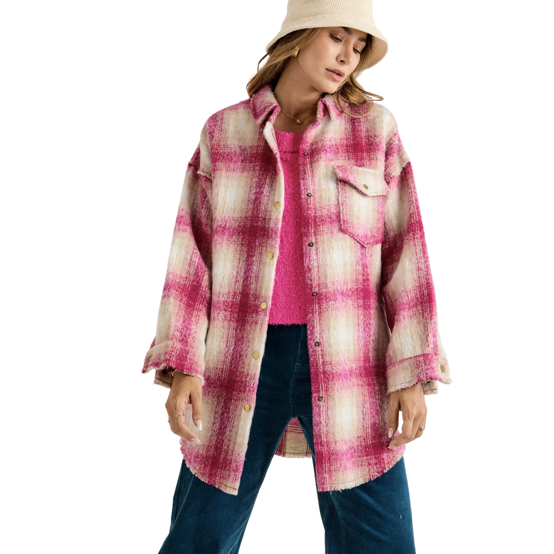 Berry Pink Plaid Button Down Jacket – Golden Hour Gift Co