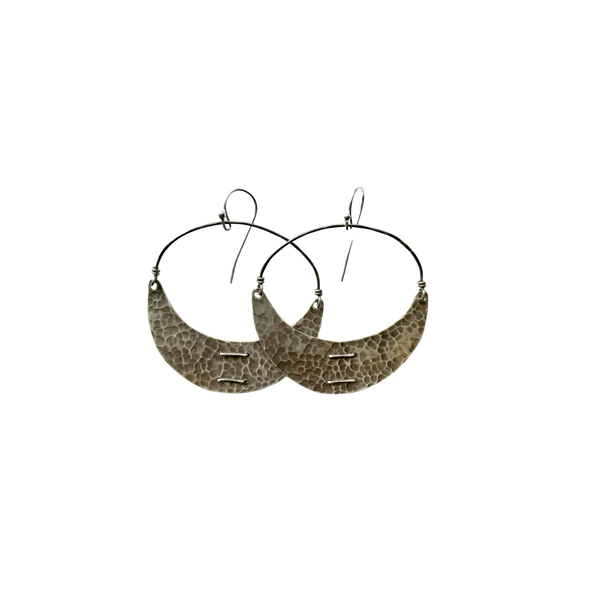 Silver Stitched Crescents Earrings Large