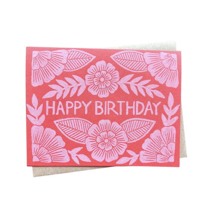 "Happy Birthday" Horizontal Block Printed Greeting Card