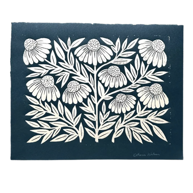 Hand Block Printed Gold  Echinacea Art Print, No. 2585