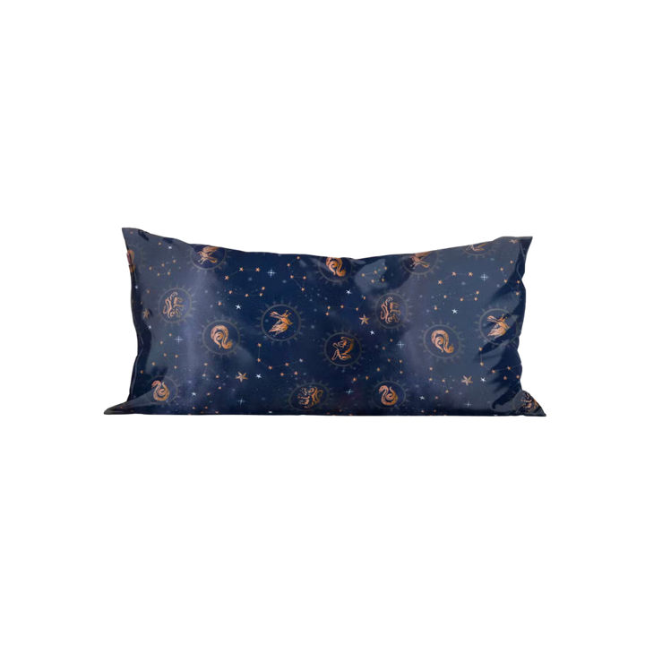 Navy blue silk pillowcase with gold print. From the Kitsch x Harry Potter collection.