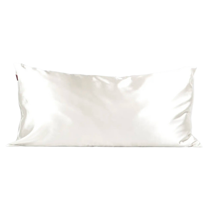 White satin pillow case. Helps minimize frizz and breakage through reduced friction. Reduction of breakouts due to less moisture and dirt absorption. Helps prevent wrinkles resulting from sleep Gentle on skin, hair, eyelashes, and eyebrows. Maintains cool temperatures throughout night Includes one King size pillowcase (36"x19")