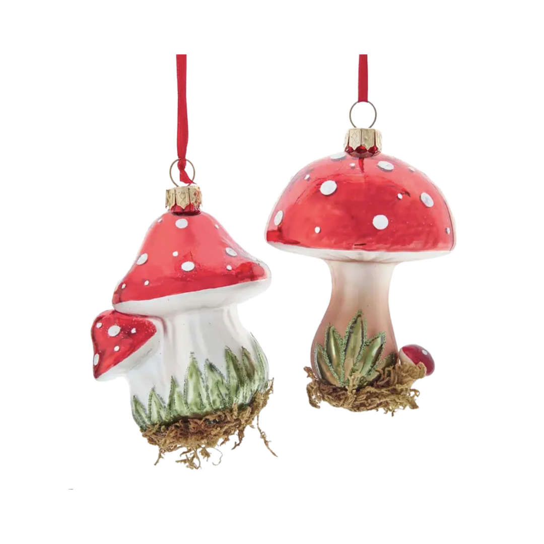 Glass Mushroom W/ Glitter Ornament