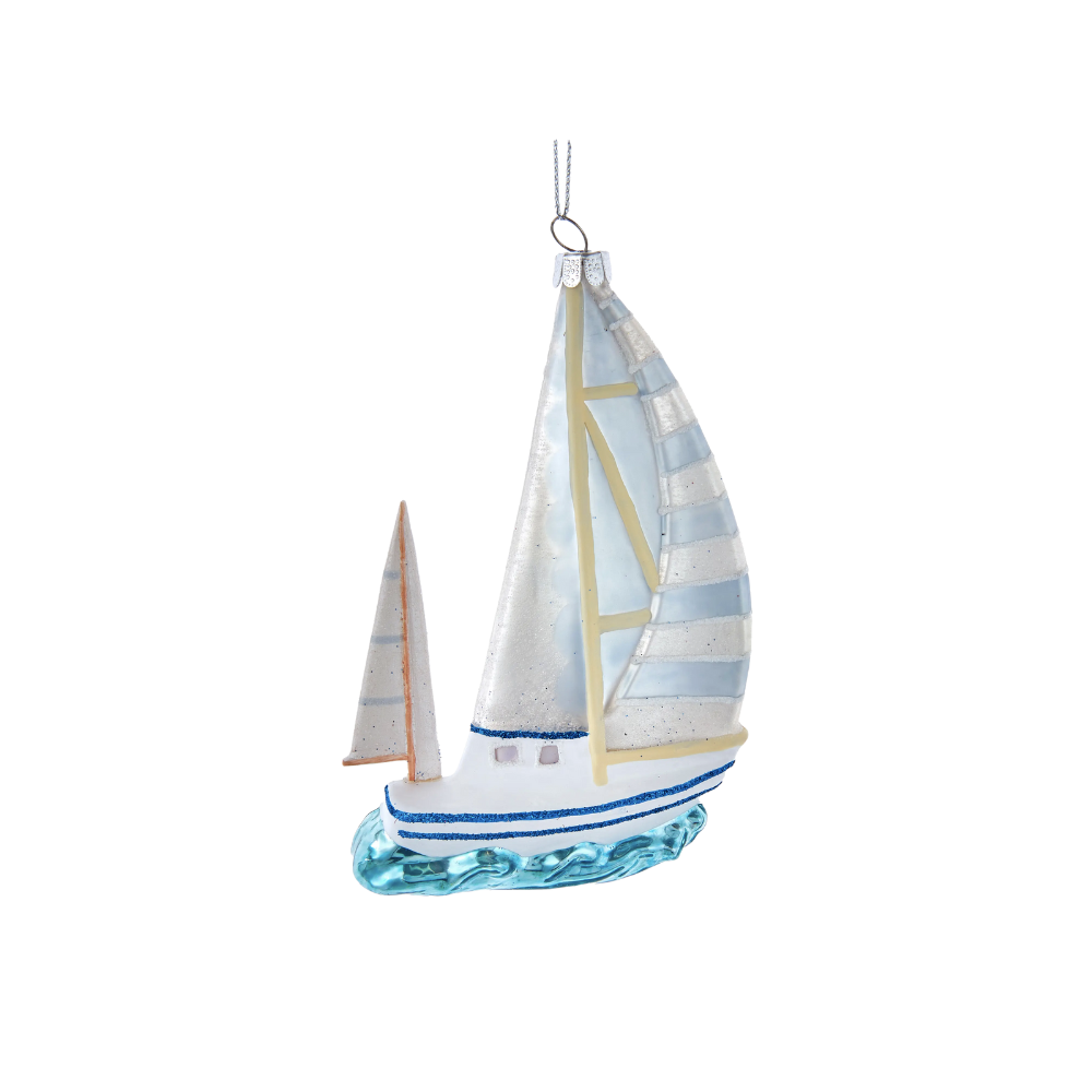 Glass Sailboat On Water Ornament