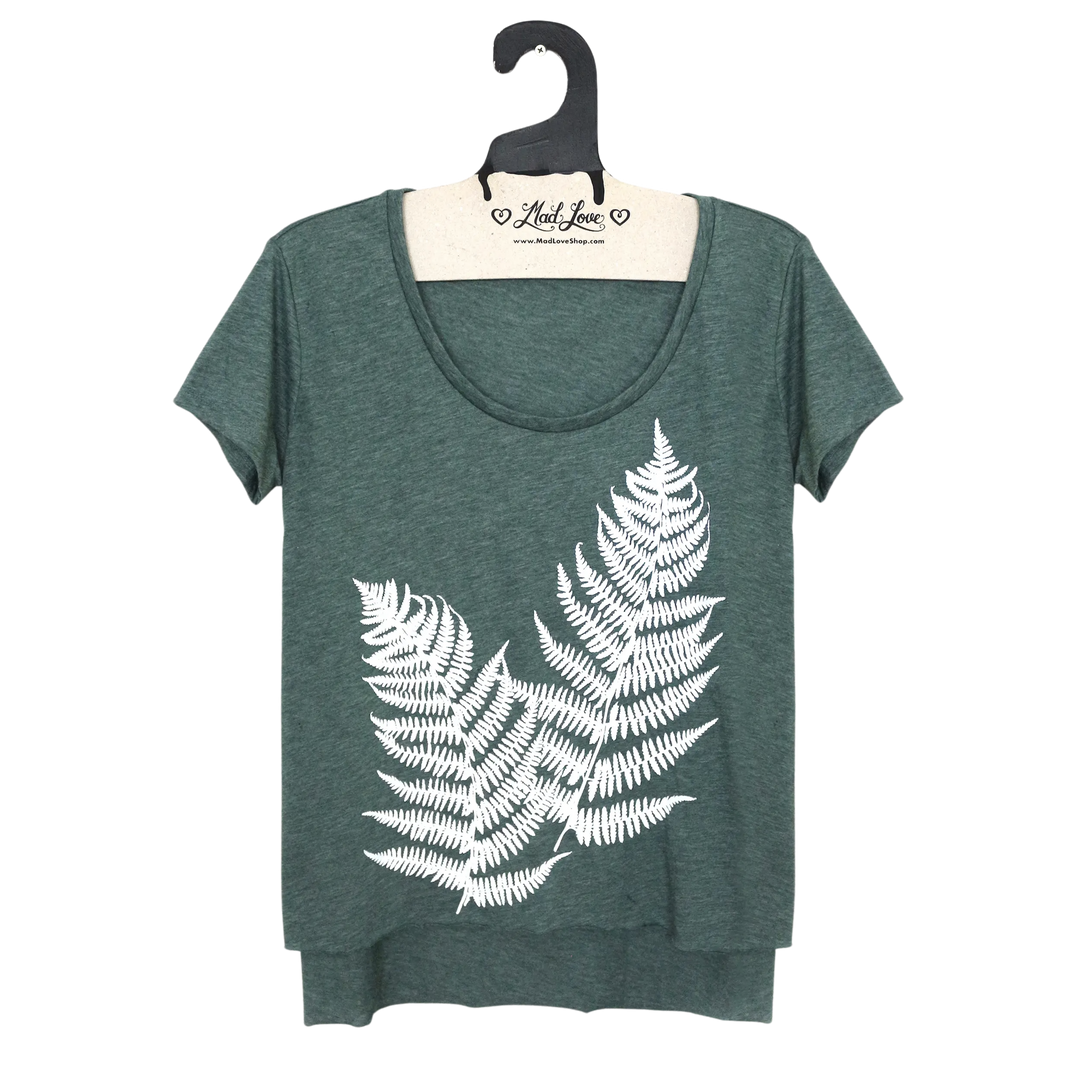 Forest Green Scoop Hi-Lo Tee with Fern Print