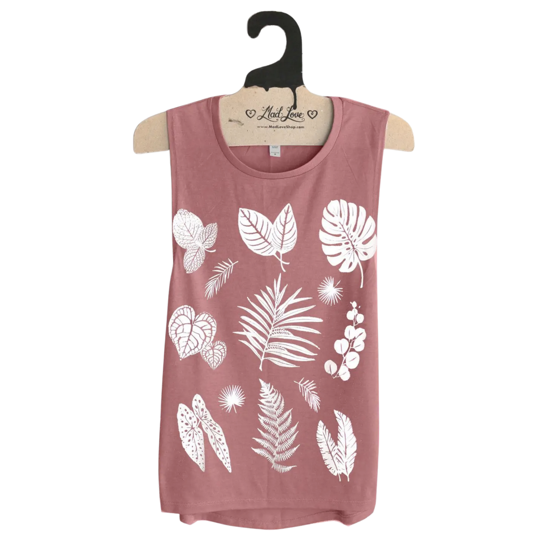 Mauve Pink Muscle Tank with Plants Print