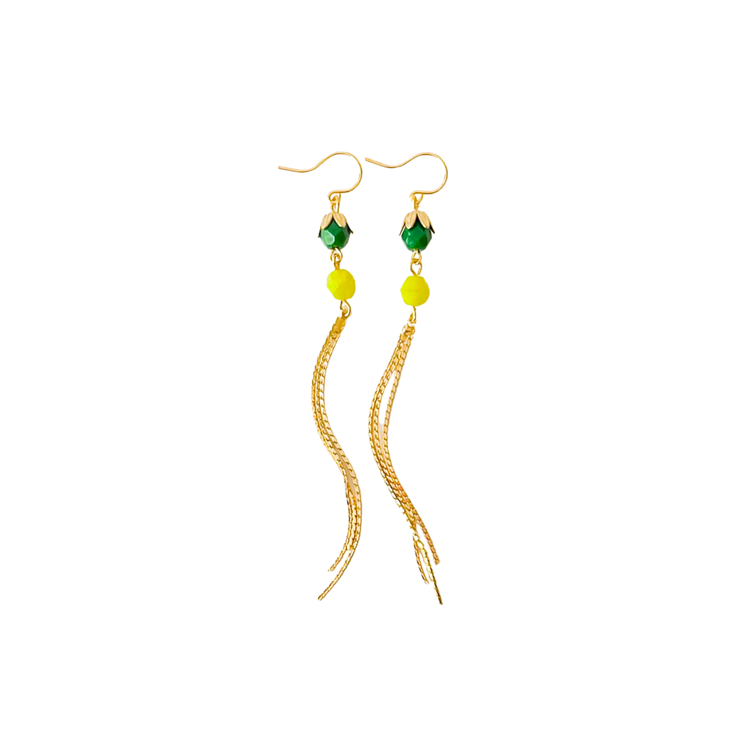 Colorful Gold Chain Tassel Earrings