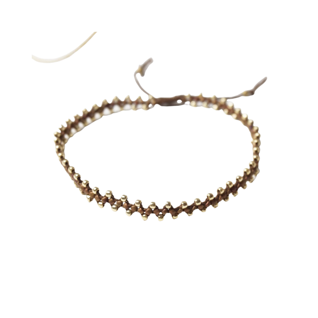 Minimal Gold & Brown Braided Adjustable Bracelet