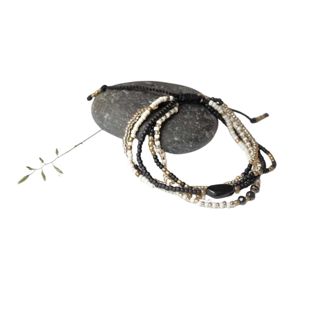 Layered White & Black Bracelet - Black Onyx gemstone