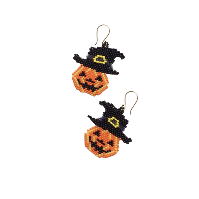Jack O Lantern with Hat Halloween Earrings