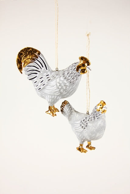 Merriment Hen & Rooster Ornaments