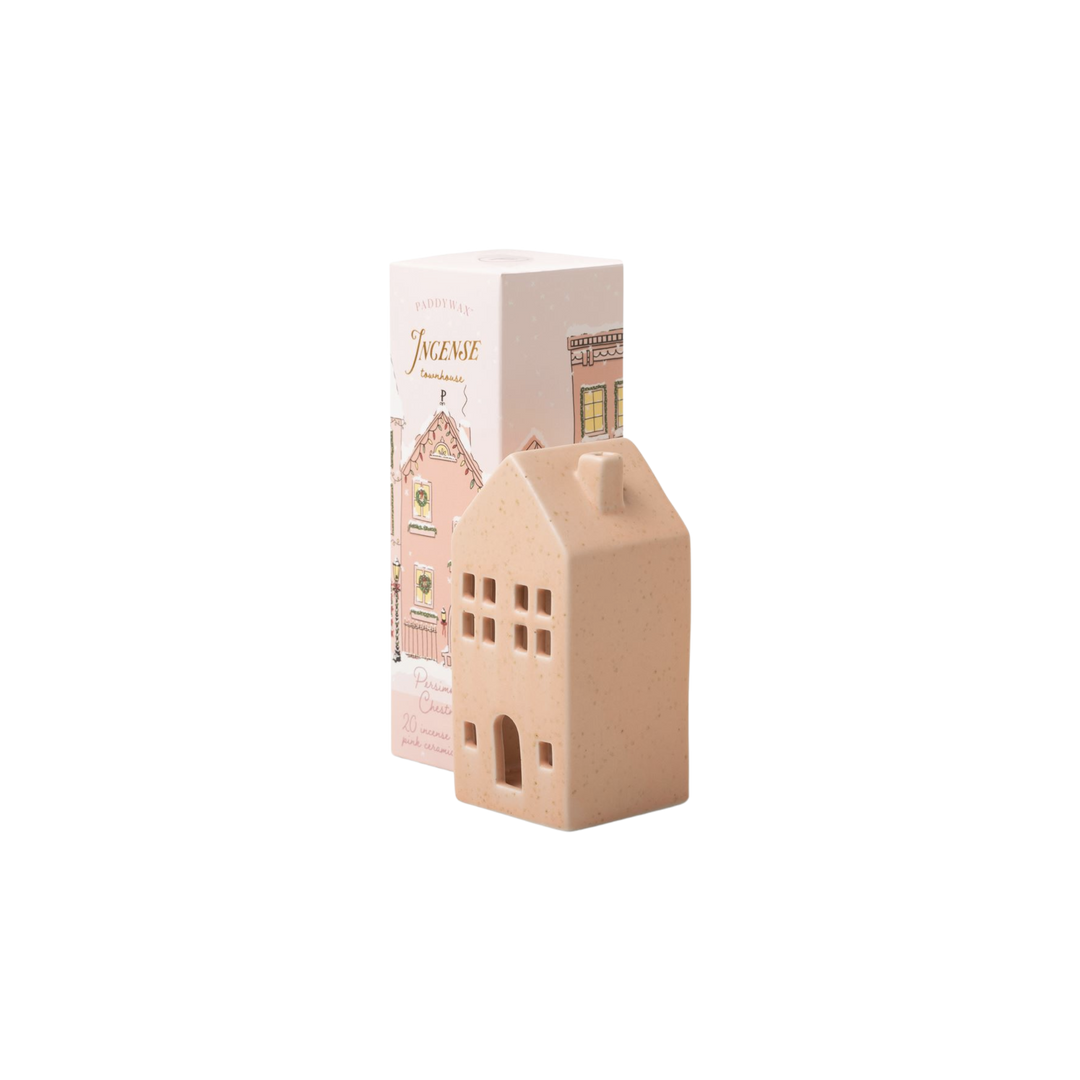 Holiday Town Ceramic Incense Cone Hole - Pink Townhouse - Persimmon Chestnut