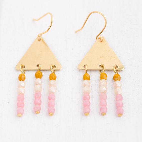 Pink Triangle Chandelier Earrings