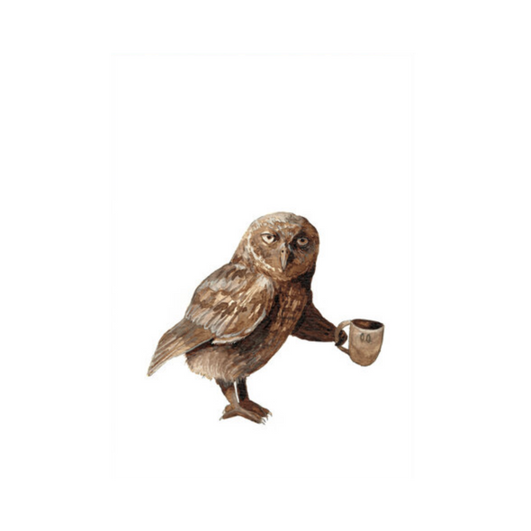 Critters and Cups: Owl - Greeting Card