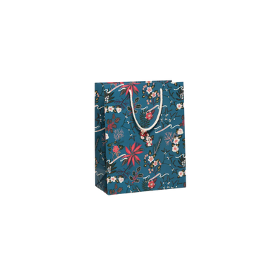 Blue Poinsettia Holiday Christmas Gift Bag