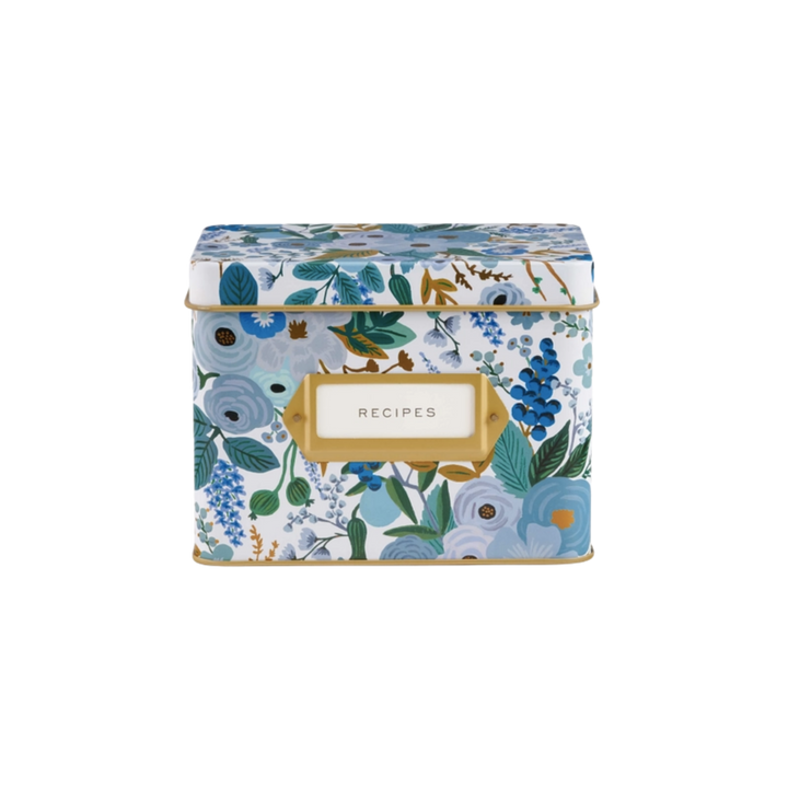 Garden Party Blue Tin Recipe Box