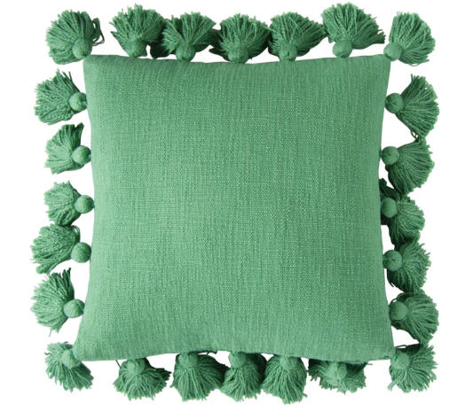 Square Cotton Pillow w/ Tassels, Green