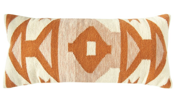 Hand-Woven Cotton Kilim Lumbar Pillow, Pink, Brown & Cream Color