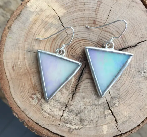 White Iridescent Triangle Earrings