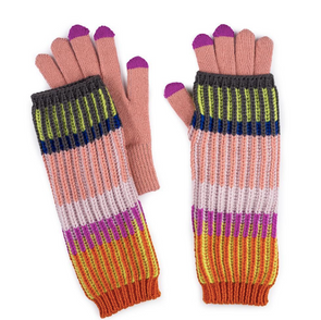 Chunky Rib Stripe 2-in-1 Armwarmer Gloves