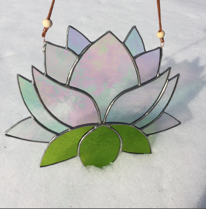 Giant Lotus Flower Stained Glass Sun Catcher