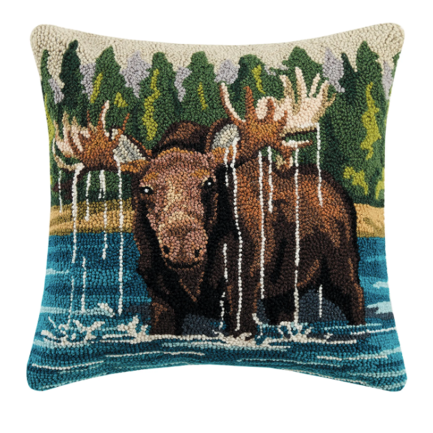 Moose in the Lake Hook Pillow