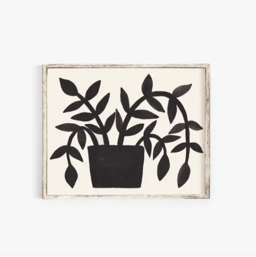 11x14 Gouache Painting Black Plant Art Print