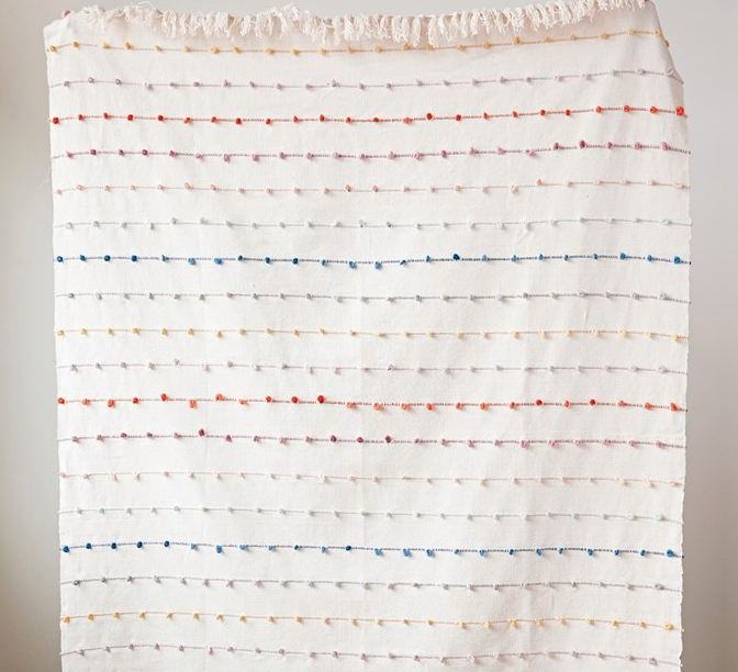 Cotton Throw w/ Multi-Color Embroidery Loop