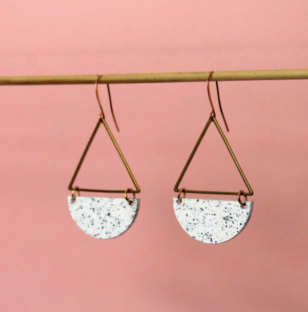 Half Moon Earrings in White Granite