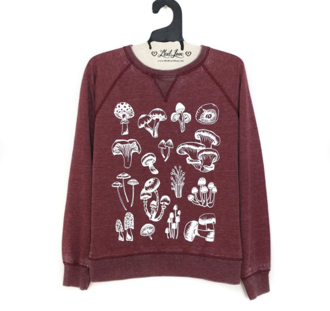 Unisex Red Speckle Sweatshirt with Mushrooms