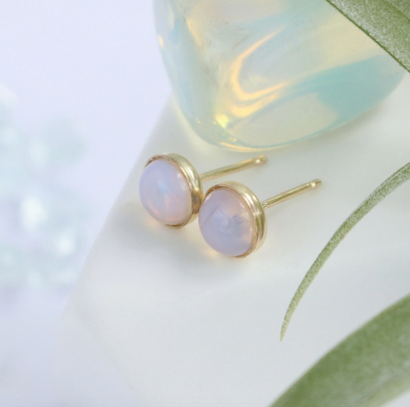 Opalite Stone Earrings - Gold