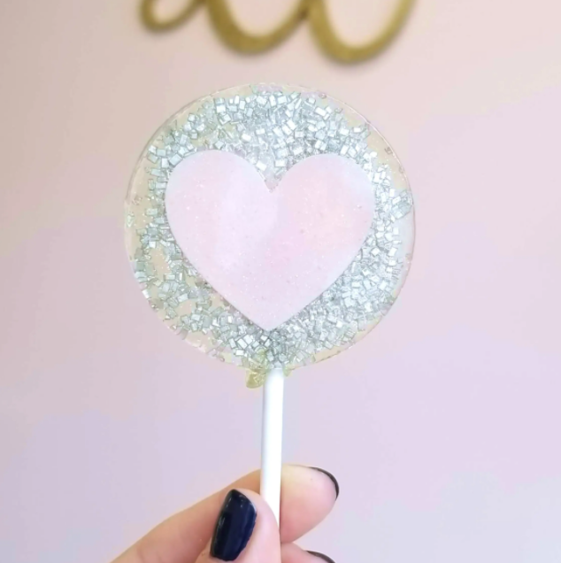Silver and Pink Heart Lollipop Champagne