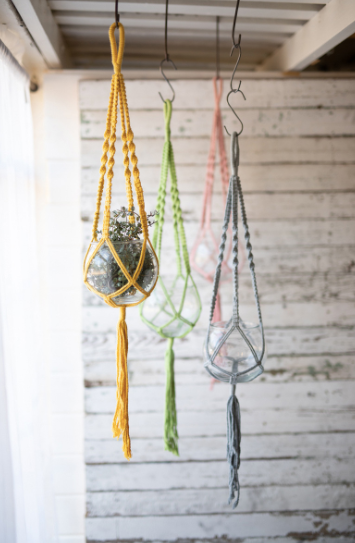 Hanging Glass Bowl with Cotton Macrame