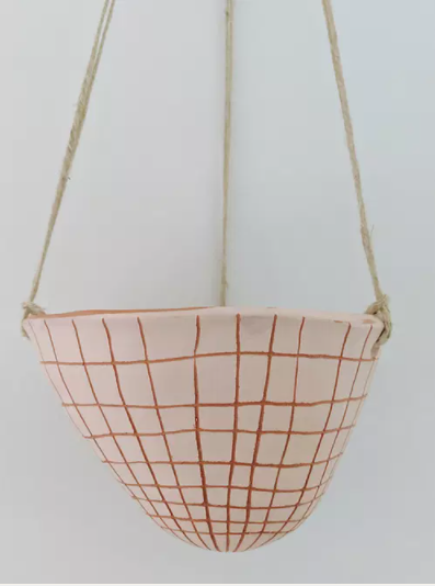 Graph Hanging Planter in Pink & Terracotta