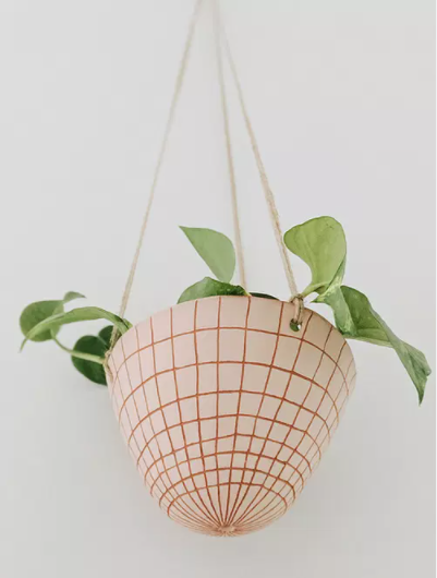 Graph Hanging Planter in Pink & Terracotta