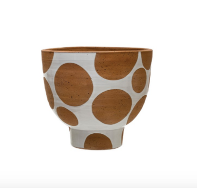 White Planter with Natural Terracotta Dots
