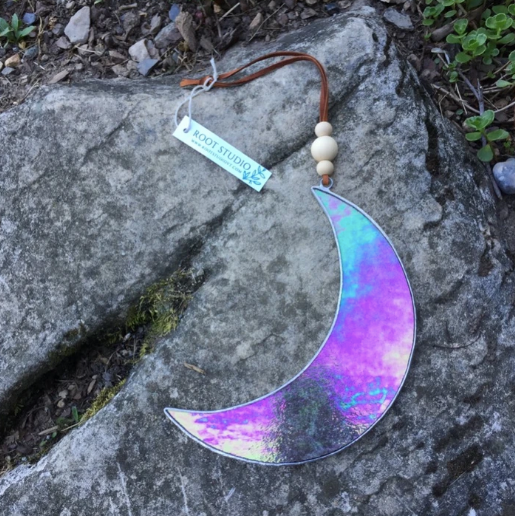 Large Stained Glass Crescent Moon Sun Catcher
