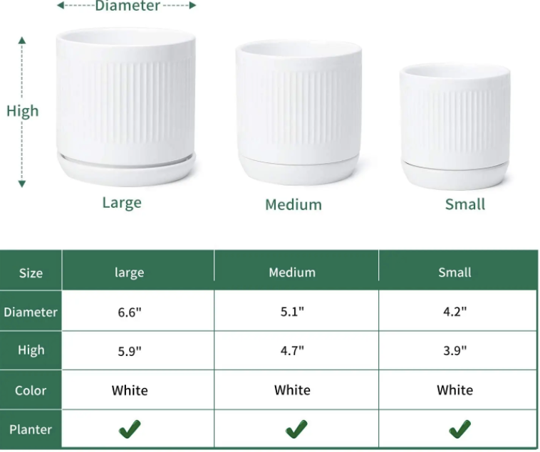 White Fluted Cylinder Ceramic Plant Pots