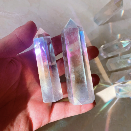 Rainbow Aura Clear Quartz Crystal Point - 1.9" to 2.2"