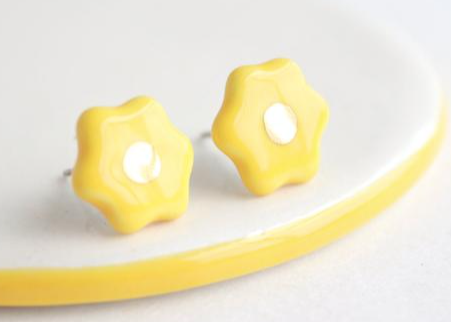 Gold Flower Ceramic Stud Earrings