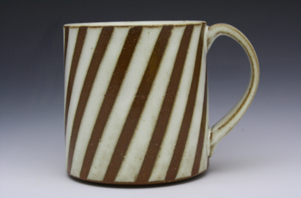 Stripe Patterned Mug - Diagonal White & Brown
