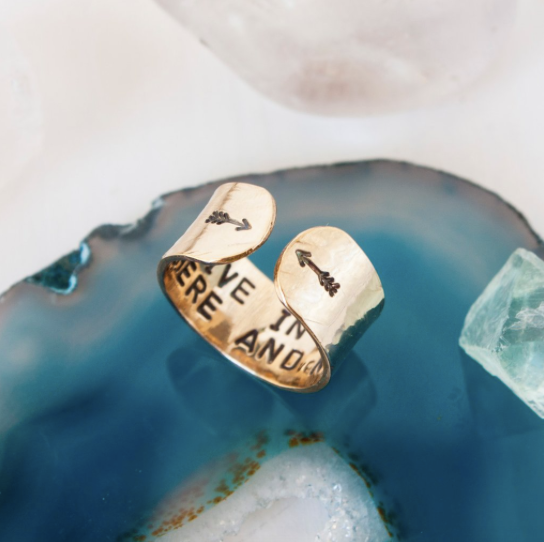 Live in the Here and Now Gold Cuff Ring