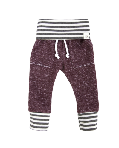 Mulberry and Grey Stripe Baby Sweatpants