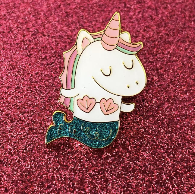Mernicorn Mermaid Unicorn Teal Glitter Pin