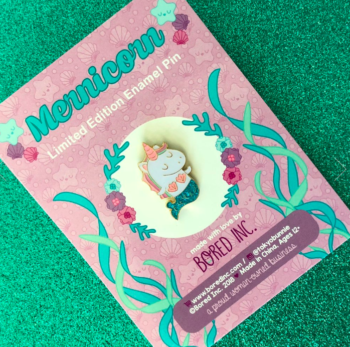 Mernicorn Mermaid Unicorn Teal Glitter Pin