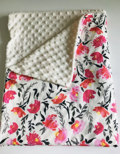 Organic Cotton Jersey + Minky Baby Blanket - Roses and Vines