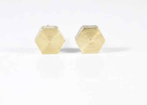 3D Hexagon Brass Post Earrings