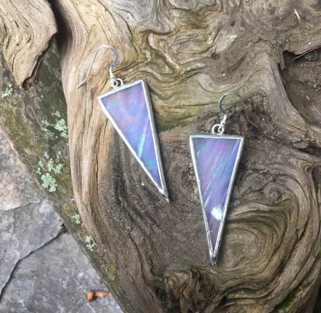 Long Triangle Stained Glass Earrings