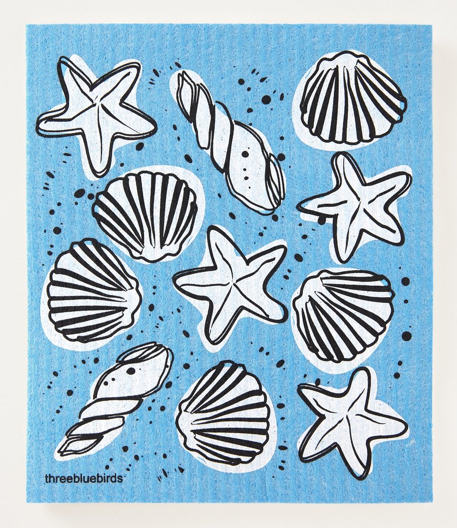 Sea Shells on Blue Swedish Dishcloth