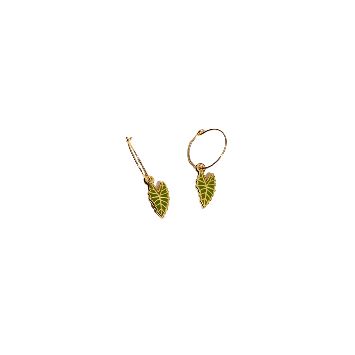Alocasia Polly Leaf Plant Hoop Earrings